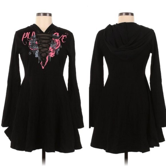PUNK RAVE Mystery Story Gothic Witchy Alt hooded mini dress - Picture 6 of 9